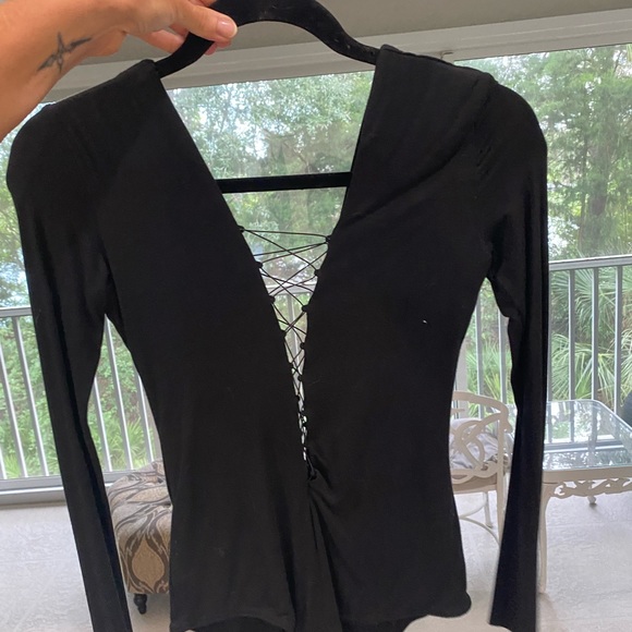 T by Alexander Wang black deep V corset bodysuit - Picture 3 of 5